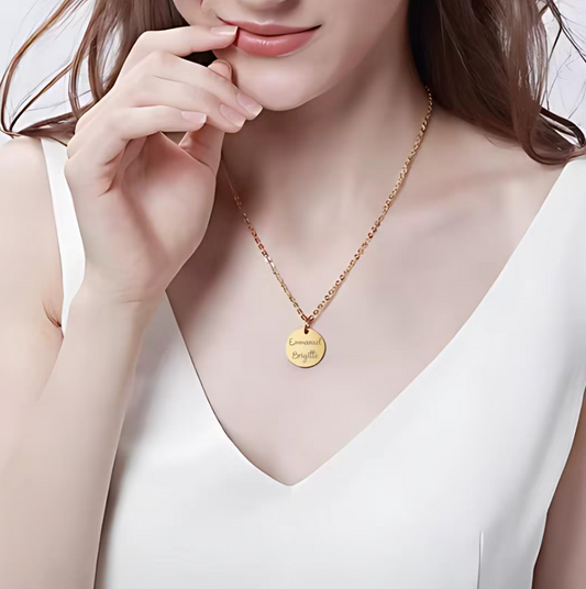 Collier avec Pendentif Rond Personnalisé Argenté