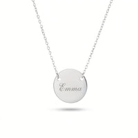 Collier médaillon rond gravé Emma en acier inoxydable argenté