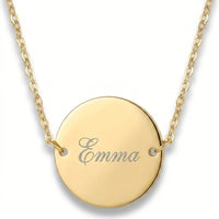 Collier médaillon rond gravé Emma en acier inoxydable doré