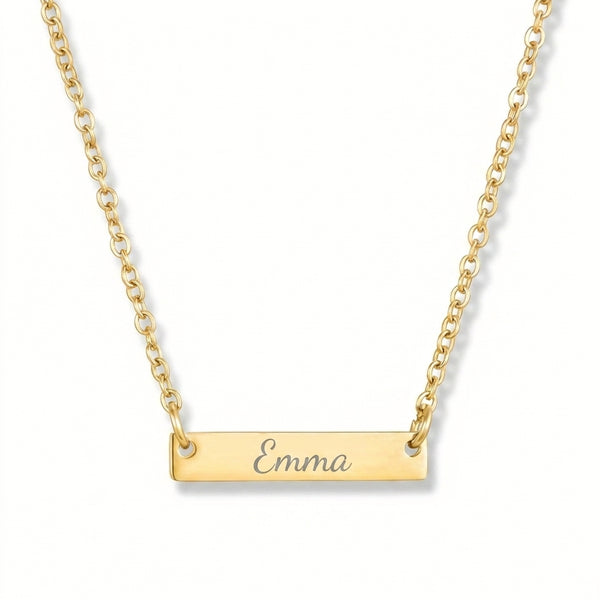 Collier barre horizontale gravé Emma en acier inoxydable doré
