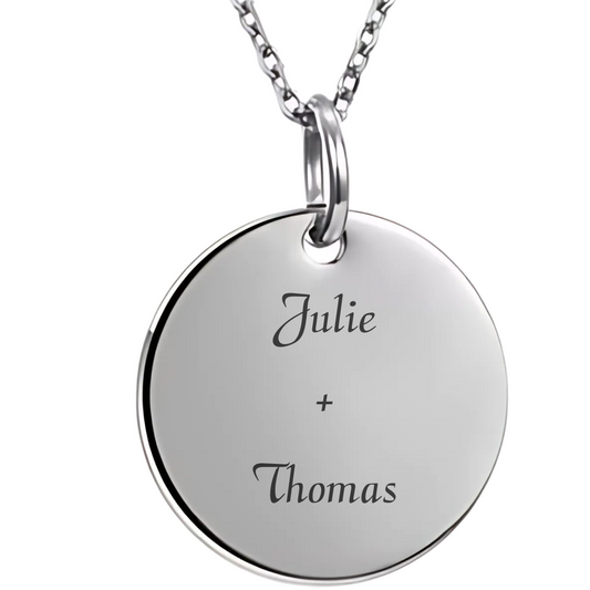 Collier avec Pendentif Rond Personnalisé Argenté
