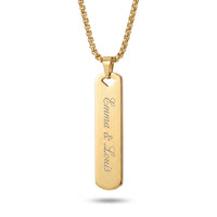 Collier barre verticale gravé Emma & Louis en acier inoxydable doré